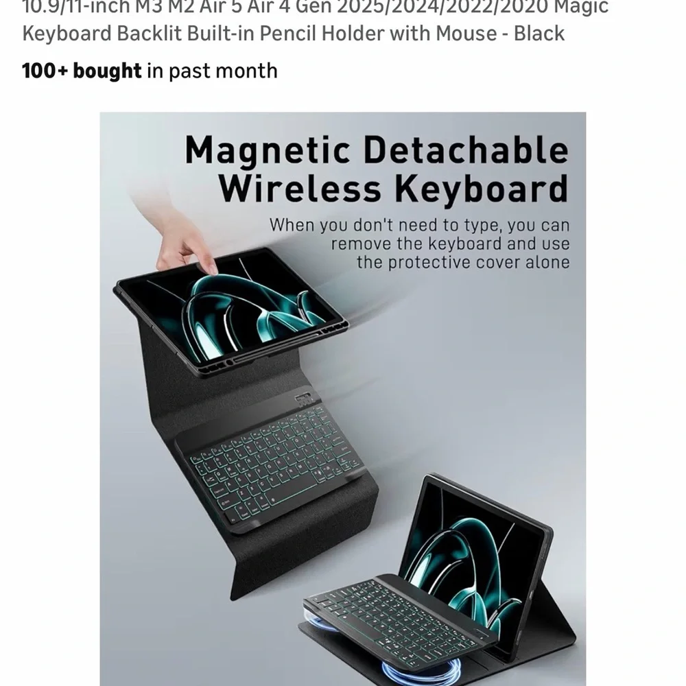 Black Tablet Keyboard with Backlit Keys and Mouse